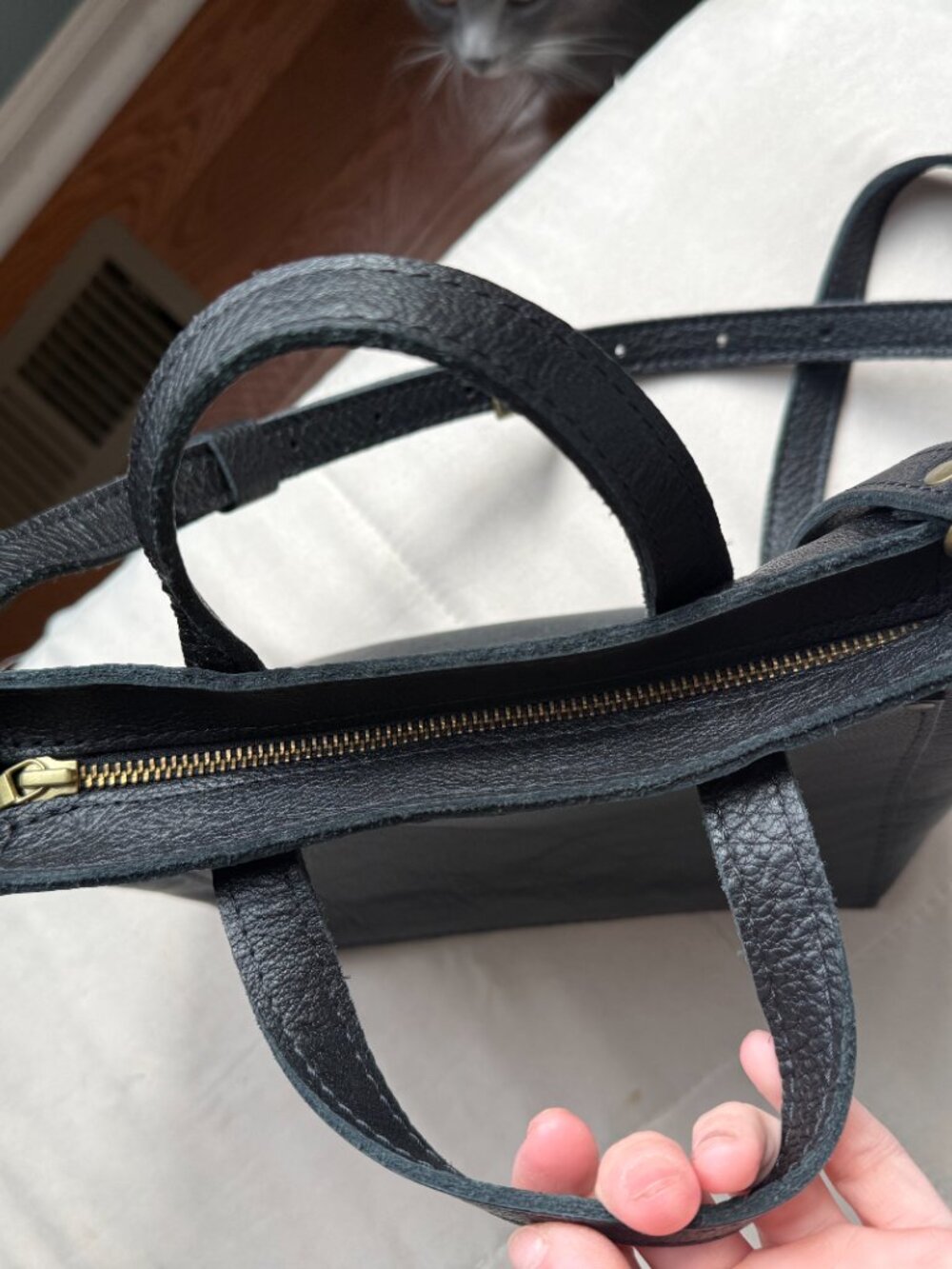 NWOT Portland Leather Goods Mini Crossbody Tote in Pebbled Black - Picture 4 of 5